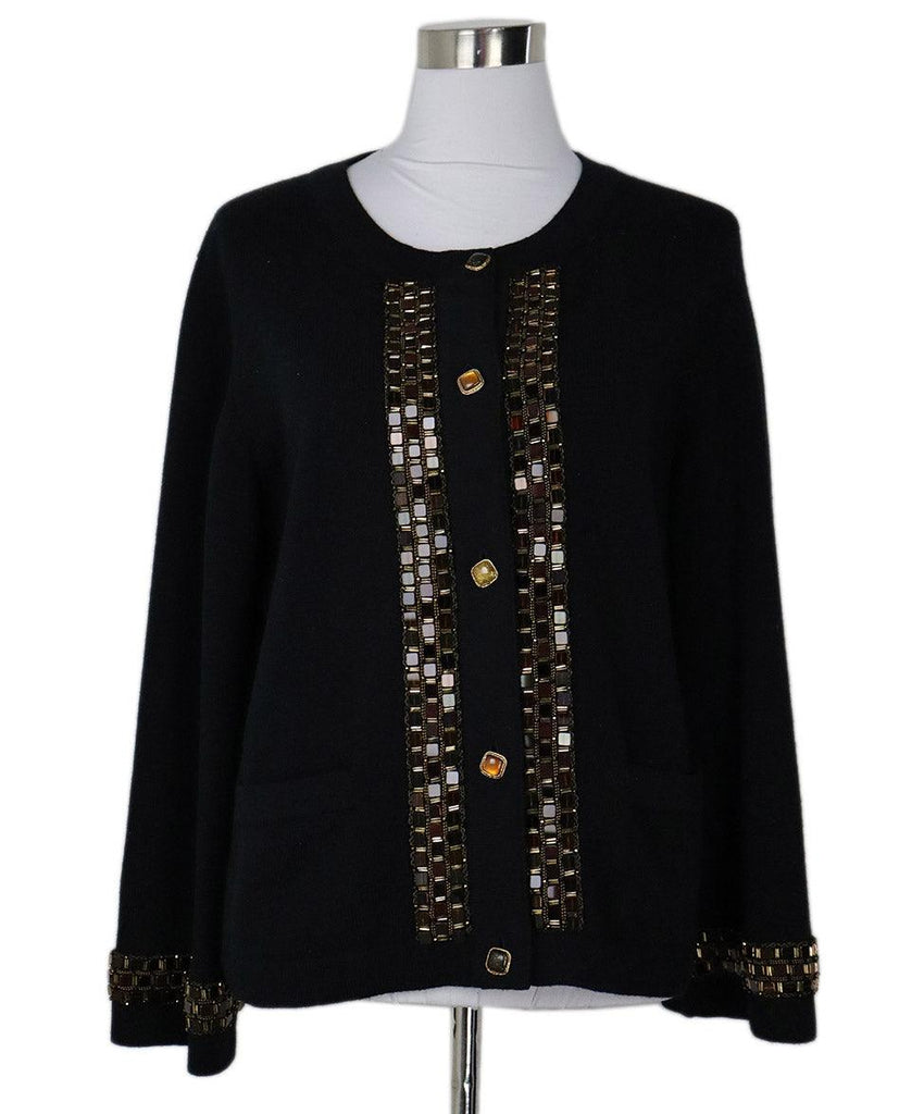 Chanel Black Cashmere Beaded Cardigan sz 10 - Michael's Consignment NYC