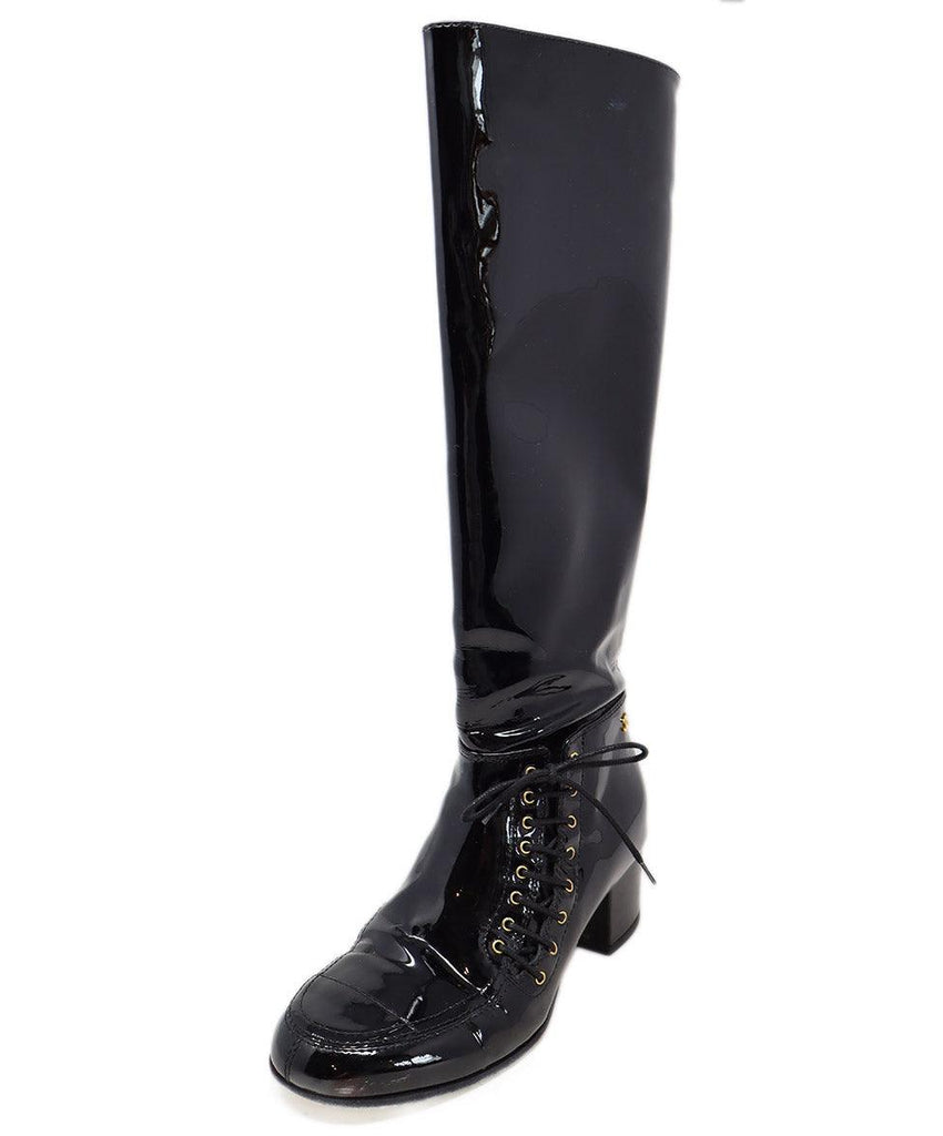 Chanel Black Patent Leather Lace Up Boots sz 7 - Michael's Consignment NYC