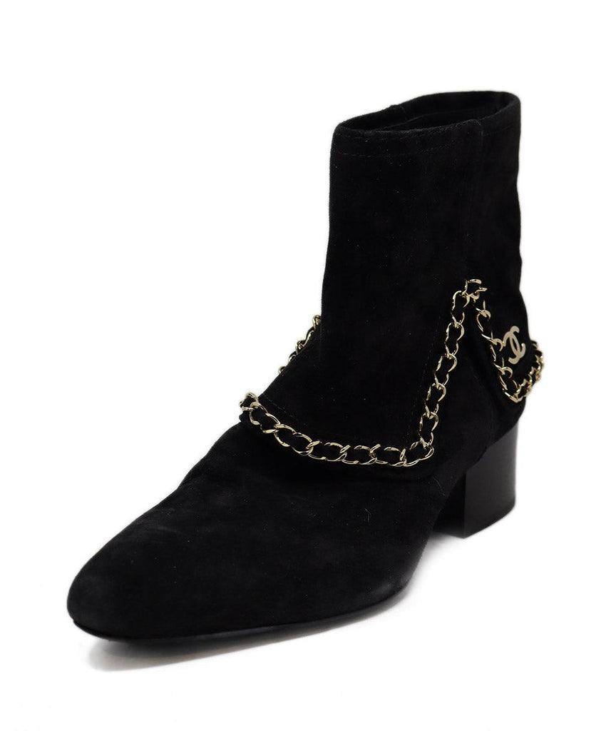 Chanel Black Suede & Gold Chain Booties sz 7 - Michael's Consignment NYC