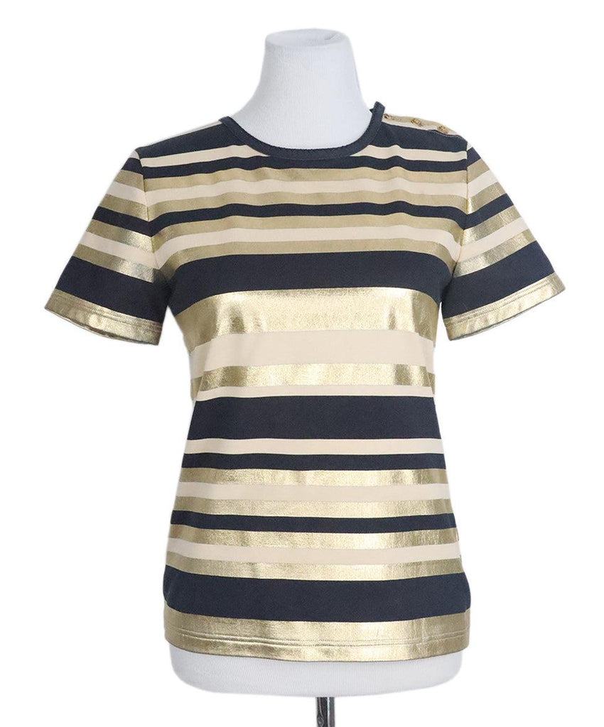 Chanel Gold Navy & Cream Striped Top sz 4 - Michael's Consignment NYC