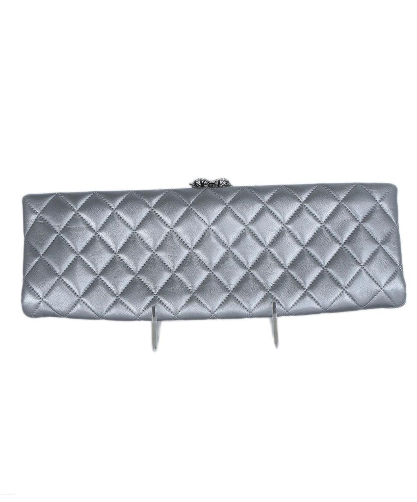 Chanel Silver Leather Rhinestone Clutch - Michael's Consignment NYC