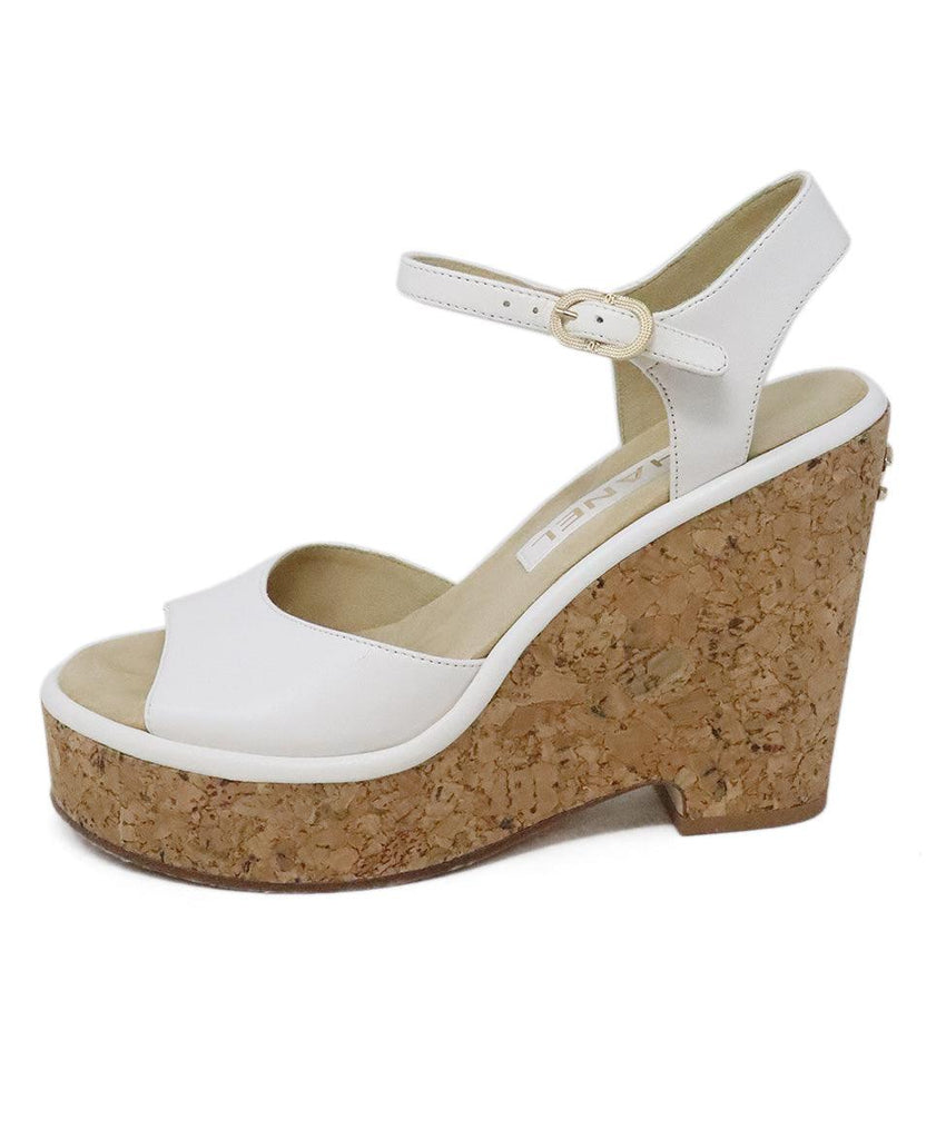Chanel White Leather & Cork Wedges sz 6.5 - Michael's Consignment NYC