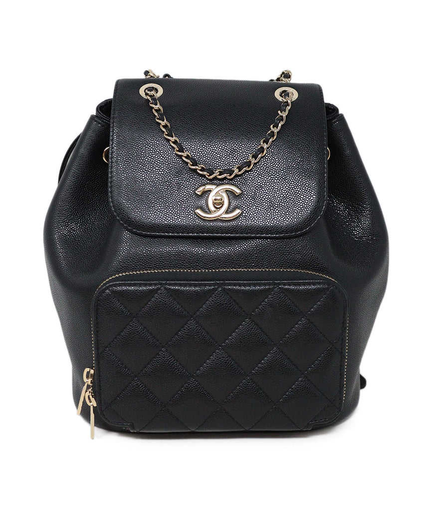 Chanel Black Caviar Quilted Trim Business Affinity Backpack 