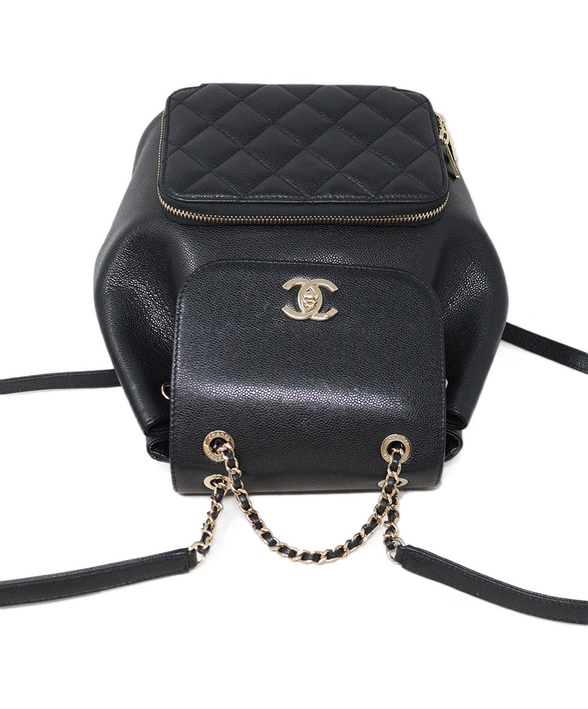 Chanel Black Caviar Quilted Trim Business Affinity Backpack 4
