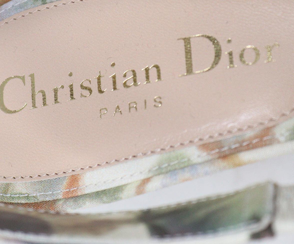 Christian Dior Neutral Green Grey Print Cotton Slingbacks Sz 36.5 - Michael's Consignment NYC