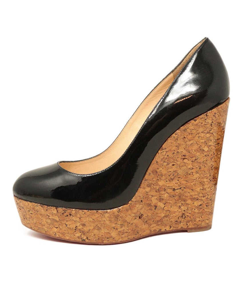 Christian Louboutin Black Patent Leather Cork Wedges sz 39 - Michael's Consignment NYC