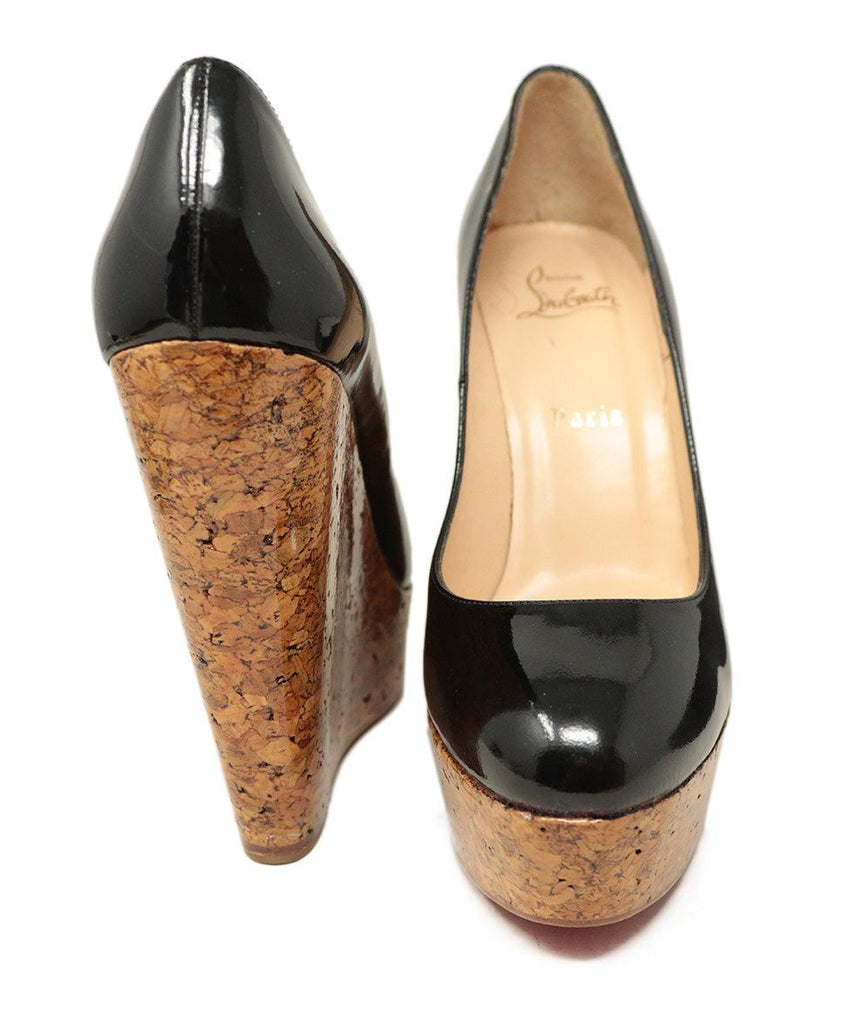 Christian Louboutin Black Patent Leather Cork Wedges sz 39 - Michael's Consignment NYC