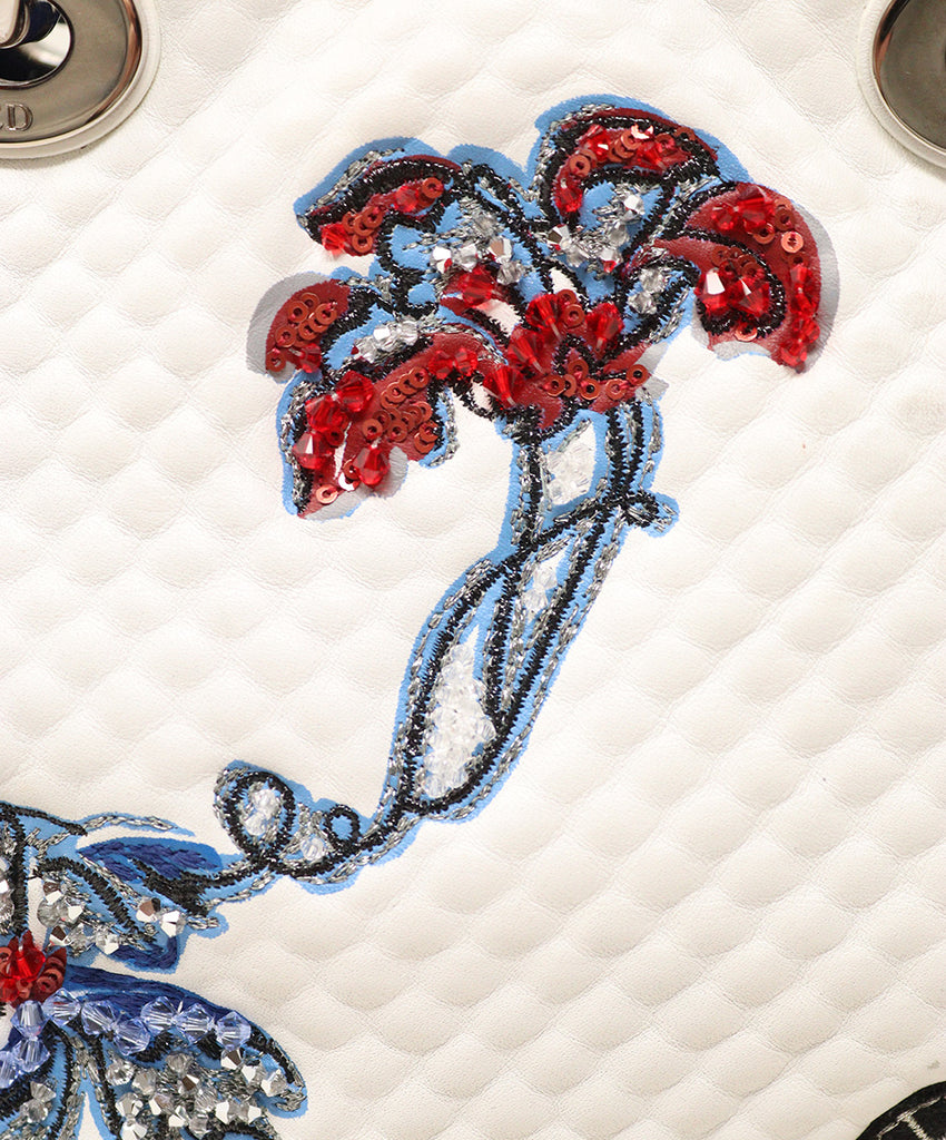 Christian Dior White Leather Blue Red Embroidery Satchel 8