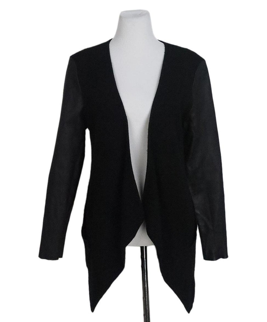 Donna Karan Black Cashmere Cardigan w/ Leather Sleeves sz 8 - Michael's Consignment NYC