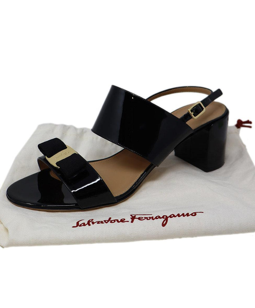 Ferragamo Black Patent Gold Trim Sandals sz 11 - Michael's Consignment NYC