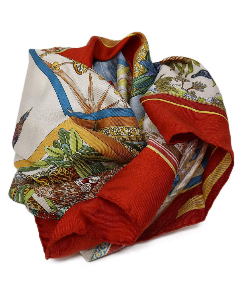 Ferragamo Red Ivory & Gold Print Silk Scarf - Michael's Consignment NYC