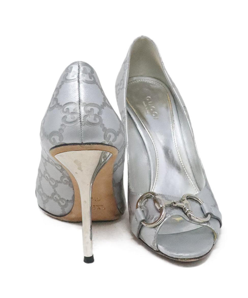 Gucci Silver Monogram Leather Heels sz 6.5 - Michael's Consignment NYC