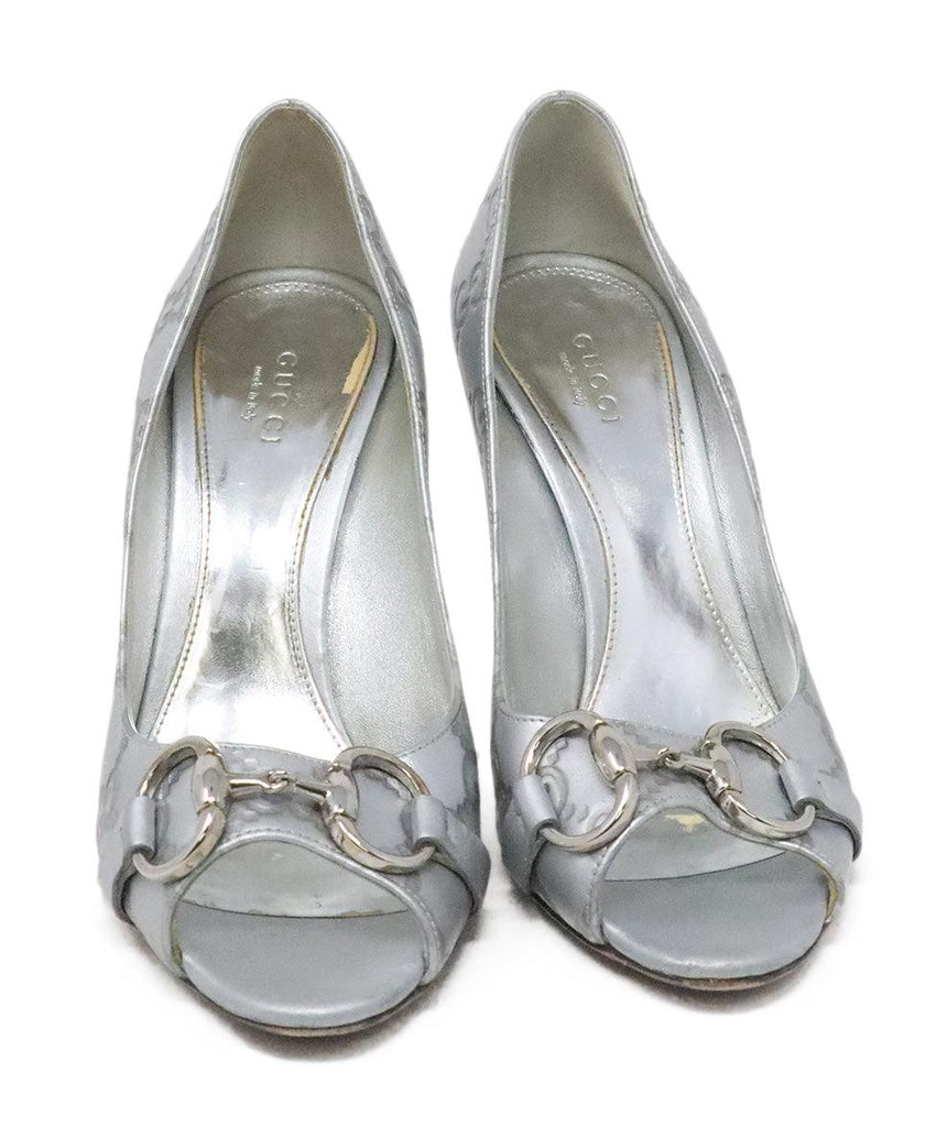 Gucci Silver Monogram Leather Heels sz 6.5 - Michael's Consignment NYC