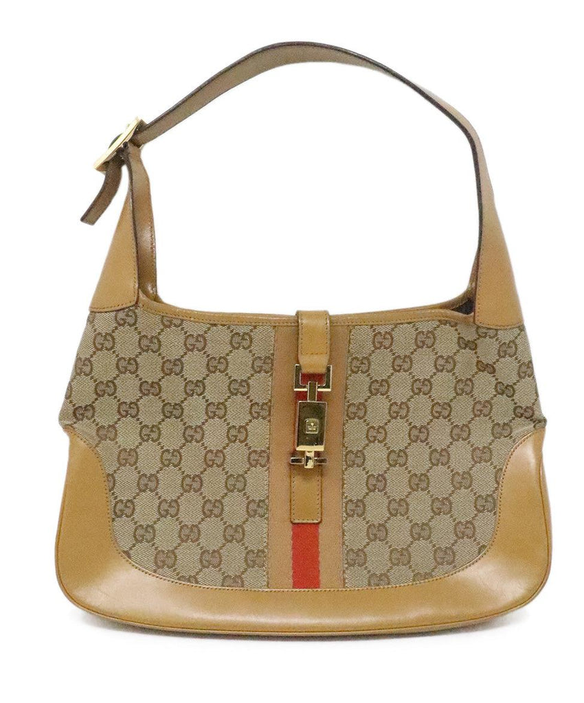 Gucci Tan & Red Monogram Jackie Hobo Bag - Michael's Consignment NYC
