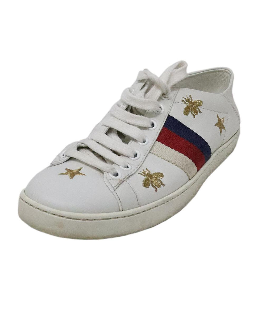 Gucci White Leather Embroidered Sneakers sz 5.5 - Michael's Consignment NYC