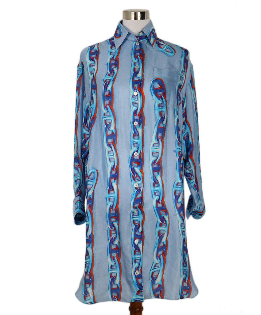 Hermes Blue & Red Print Silk Dress sz 4 - Michael's Consignment NYC