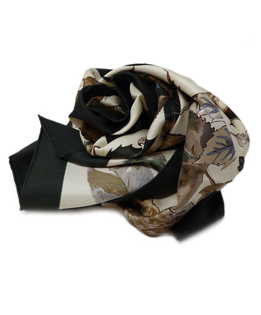 Hermes Ivory & Green Leaf Print Silk Scarf - Michael's Consignment NYC
