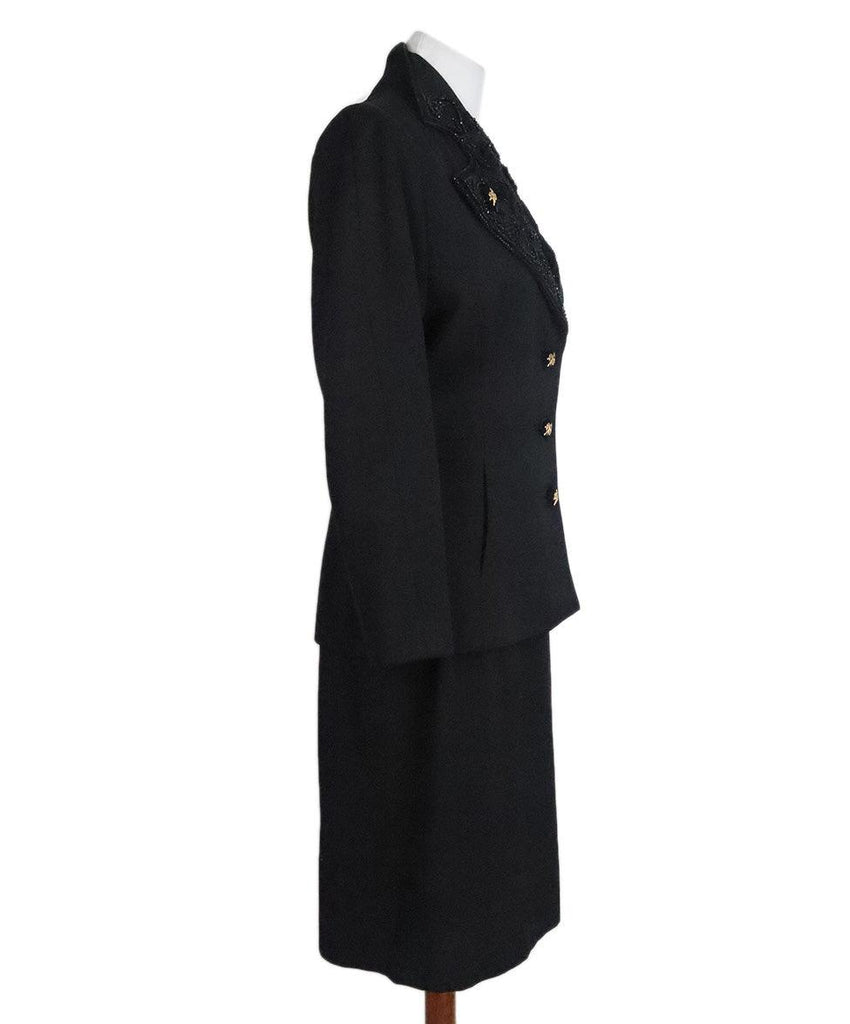 Hermes Vintage Black Wool & Velvet Beaded Skirt Suit sz 10 - Michael's Consignment NYC