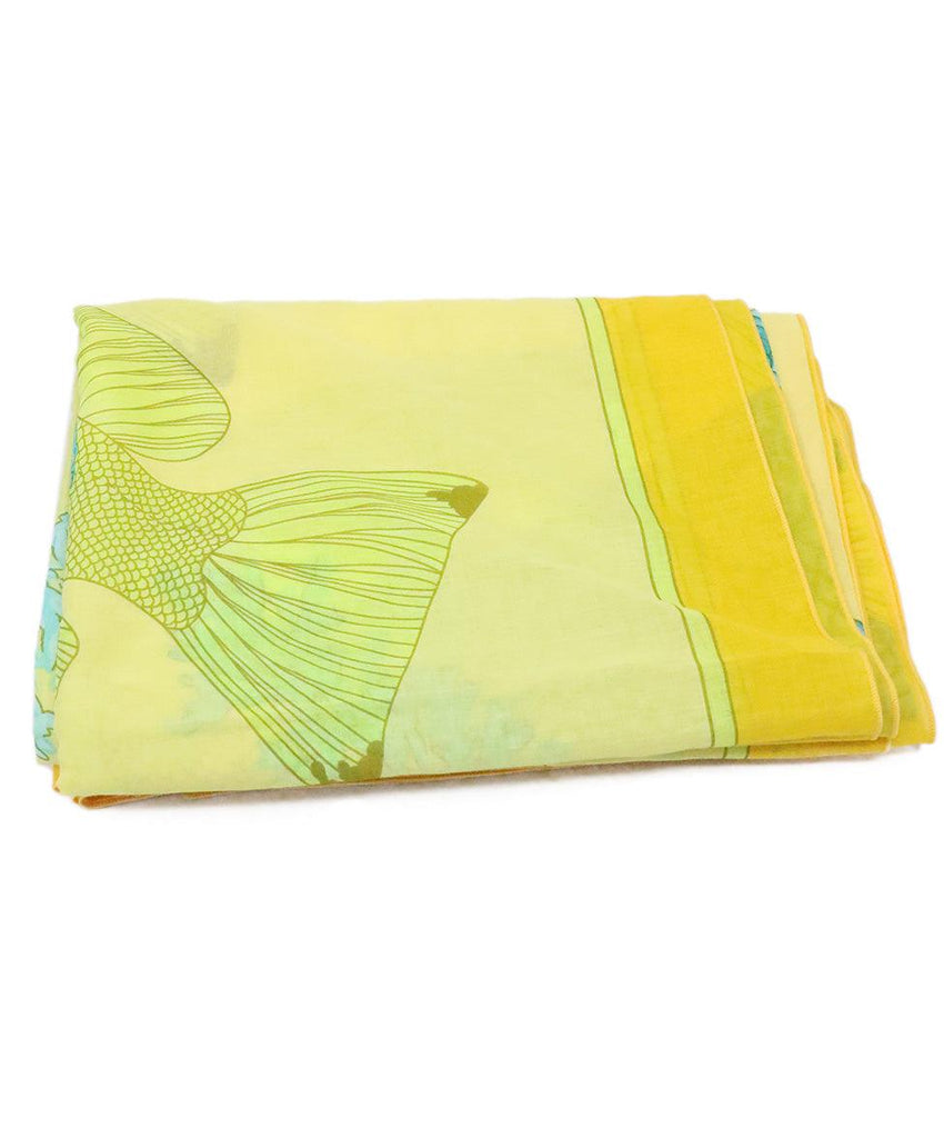 Hermes Yellow & Green Fish Print Pareo - Michael's Consignment NYC