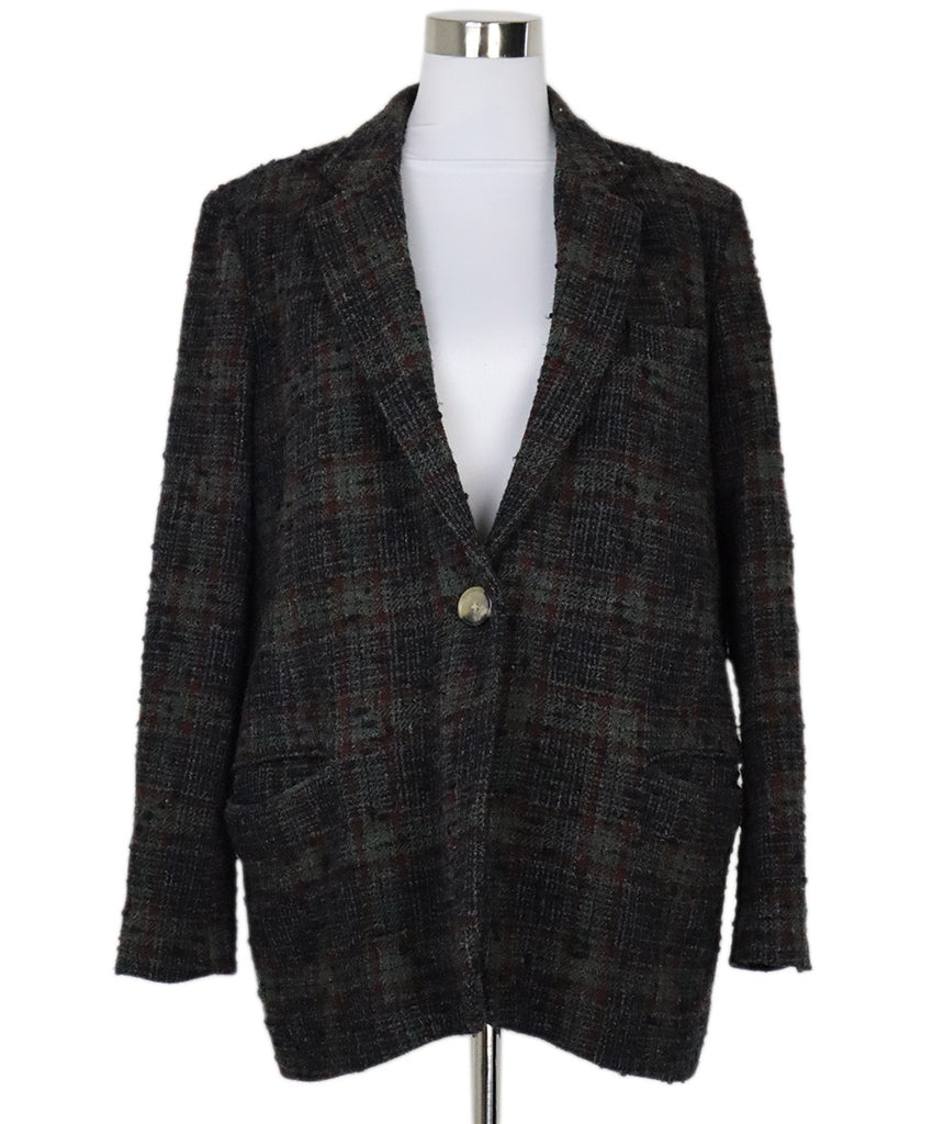 Isabel Marant Green Red & Grey Plaid Wool Blazer sz 4 - Michael's Consignment NYC