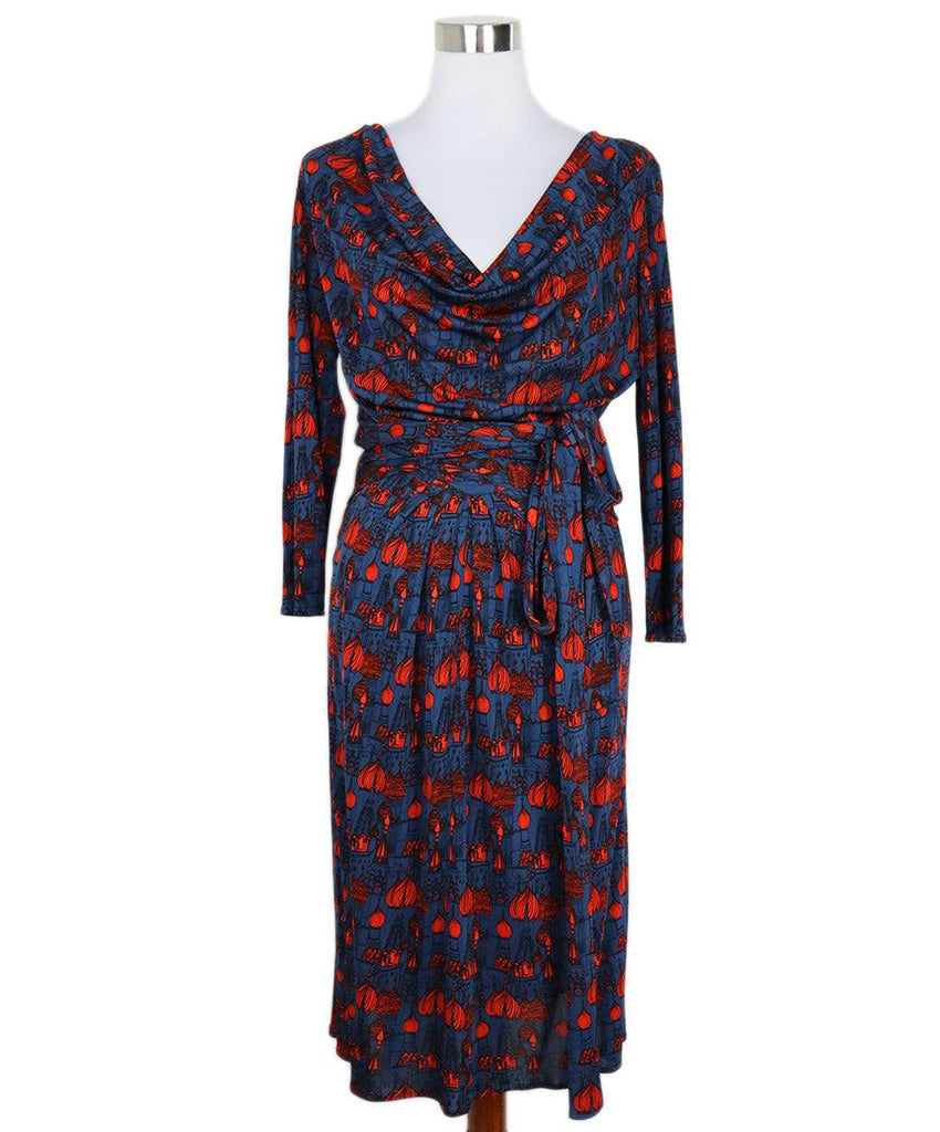 Issa Navy & Red Print Rayon Dress sz 10 - Michael's Consignment NYC