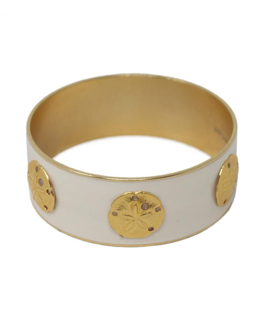 KEP Designs White Enamel Gold Metal Bangle - Michael's Consignment NYC