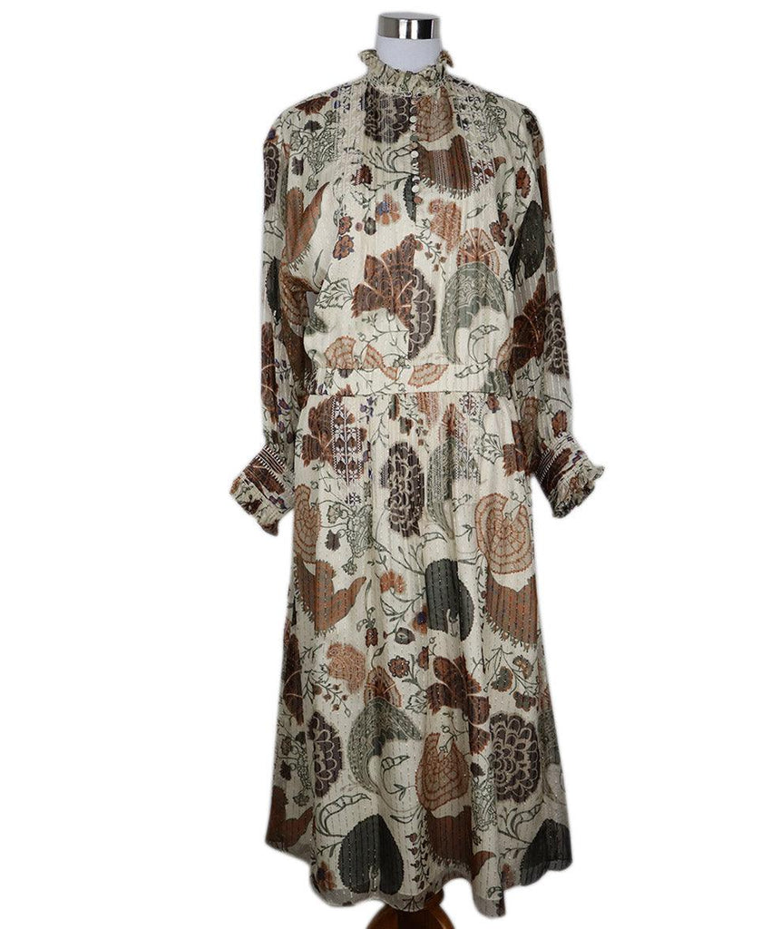 Lafayette Ivory Green & Rust Print Silk Lurex Dress sz 6 - Michael's Consignment NYC