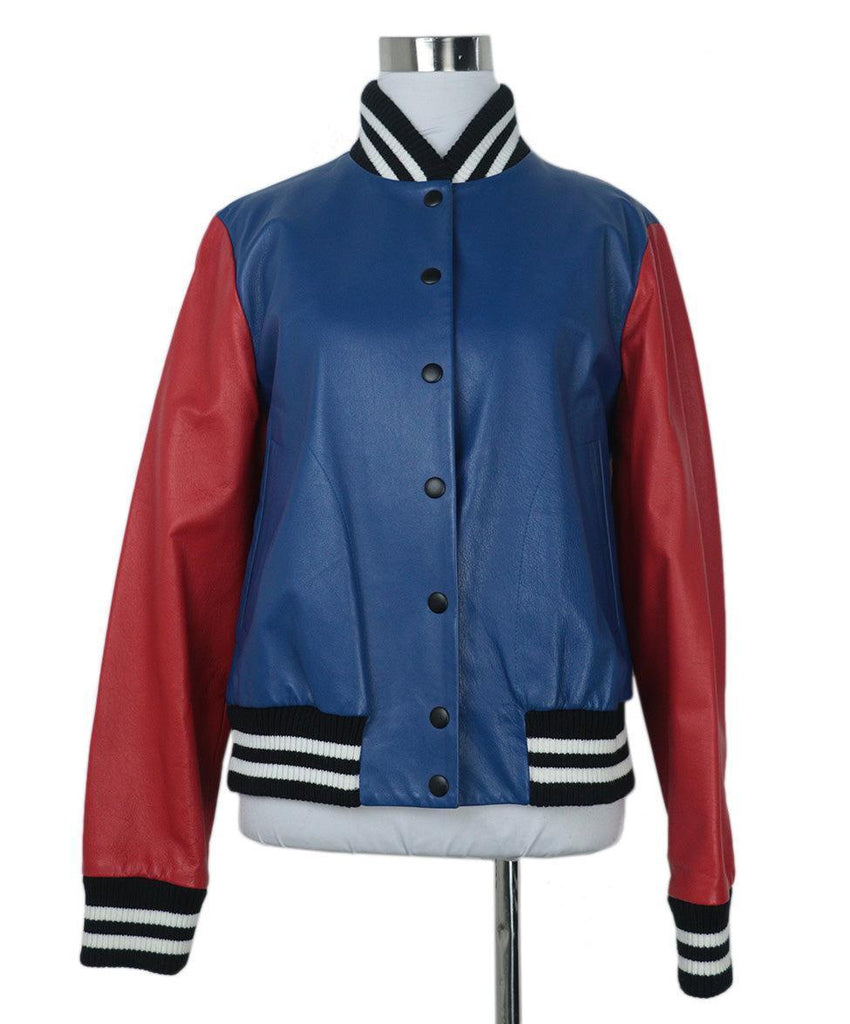 Lisa Perry Blue & Red Leather Jacket sz 4 - Michael's Consignment NYC