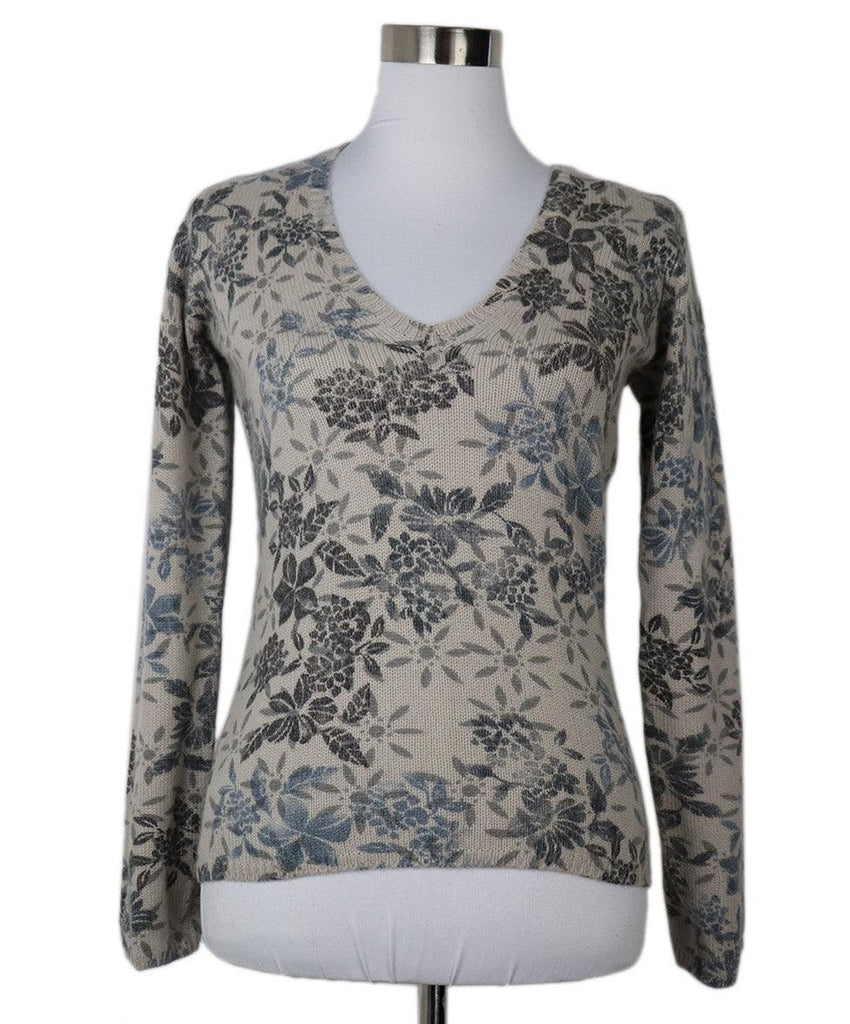 Loro Piana Blue & Grey Floral Cashmere Sweater sz 2 - Michael's Consignment NYC