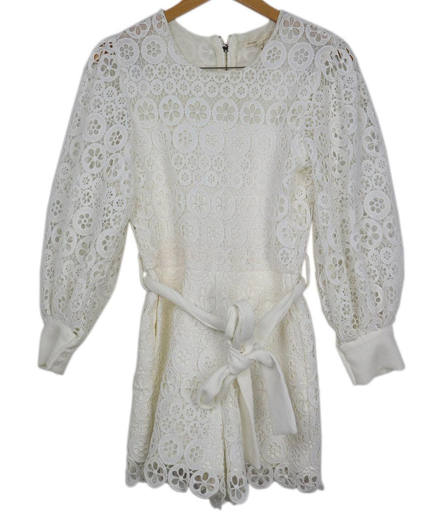 Maje White Eyelet Lace Jumpsuit w/ Belt sz 4 - Michael's Consignment NYC