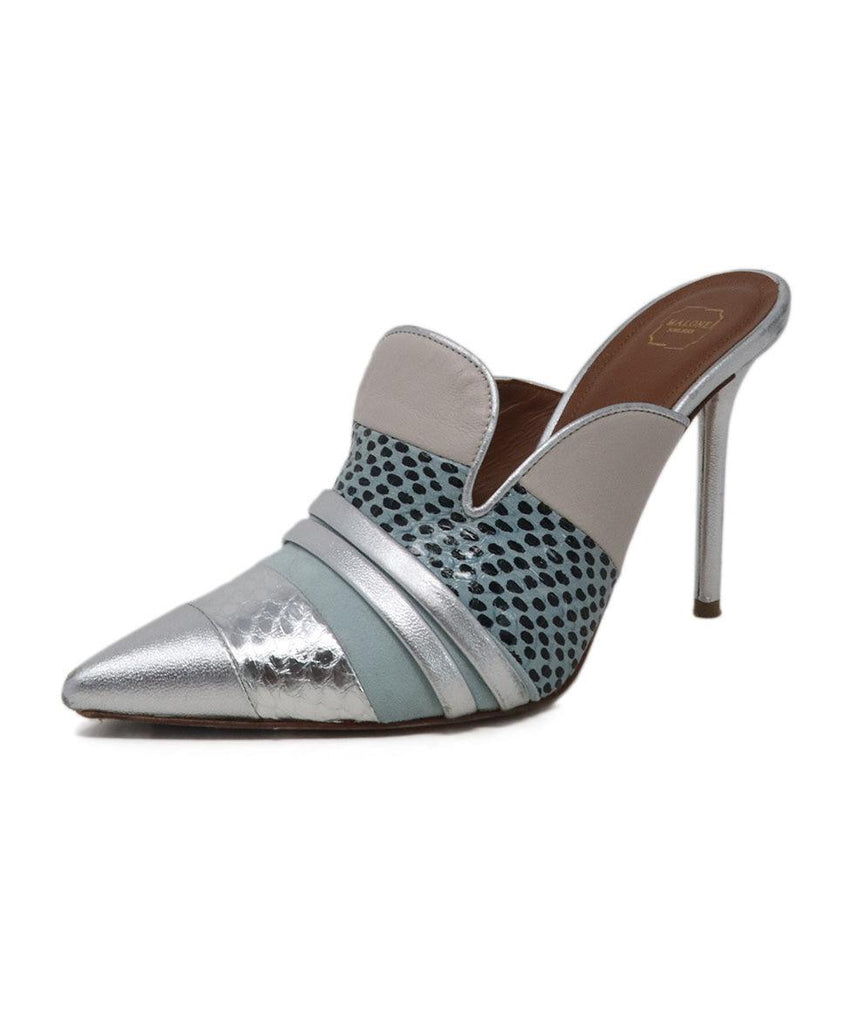 Malone Silver & Blue Metallic Mule Heels sz 7.5 - Michael's Consignment NYC