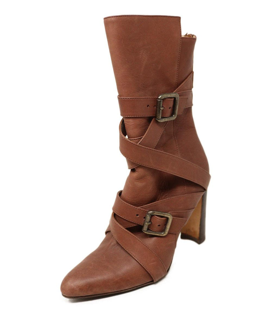 Manolo Blahnik Brown Leather Strappy Booties sz 7.5 - Michael's Consignment NYC