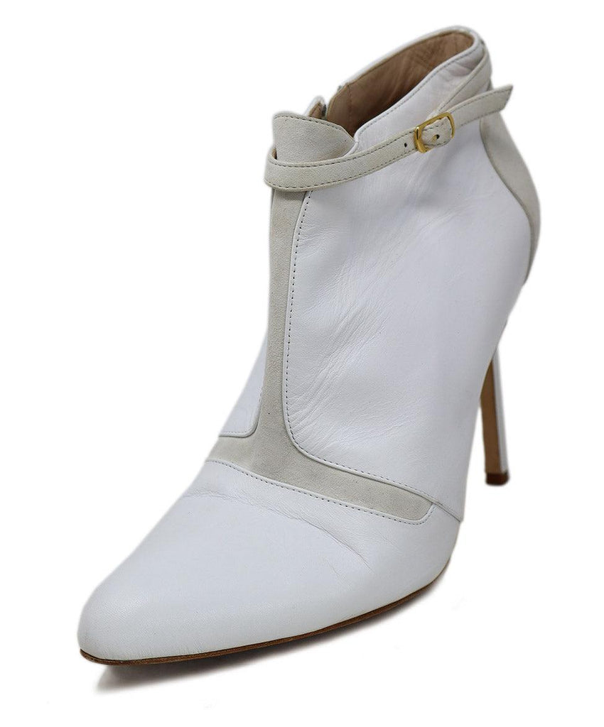 Manolo Blahnik White Leather & Beige Suede Booties sz 10 - Michael's Consignment NYC