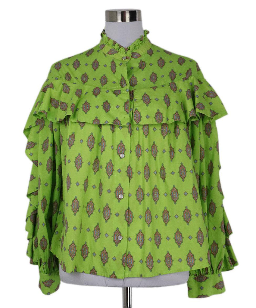 Manoush Lime Green & Pink Print Cotton Blouse sz 4 - Michael's Consignment NYC
