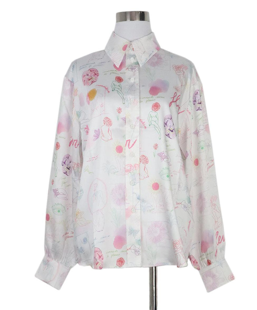 Manoush White & Multicolor Print Blouse sz 4 - Michael's Consignment NYC
