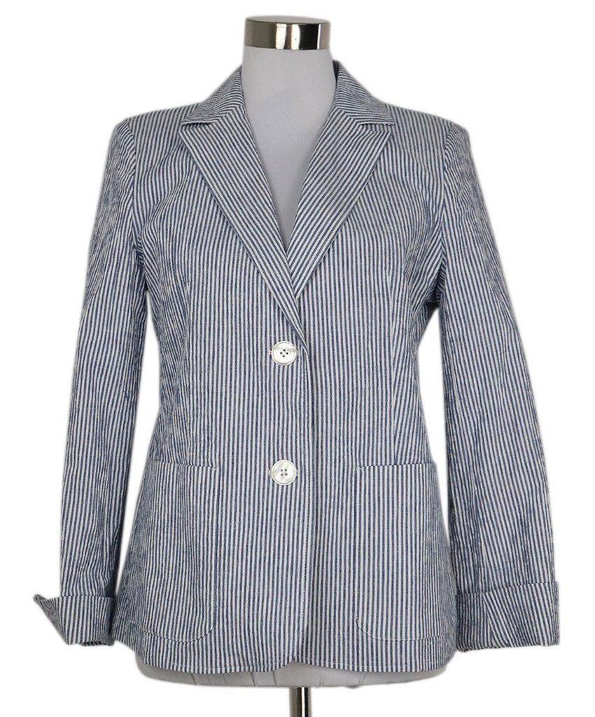 Max Mara Blue & White Striped Linen Blazer sz 12 - Michael's Consignment NYC