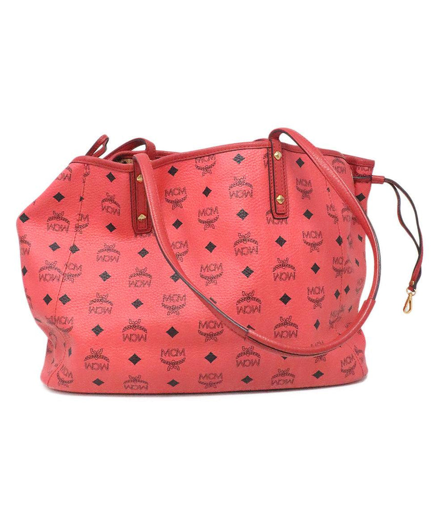 MCM Pink & Red Leather Tote w/ Leopard Print Lining - Michael's Consignment NYC