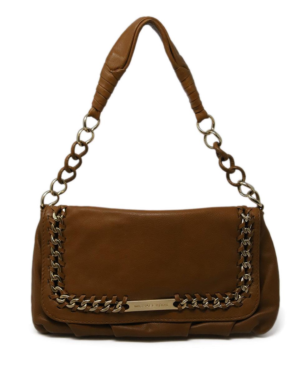 Michael Kors Brown Tan Leather Shoulder Bag with Gold Chain Detail Mic –  Michael's Consignment NYC