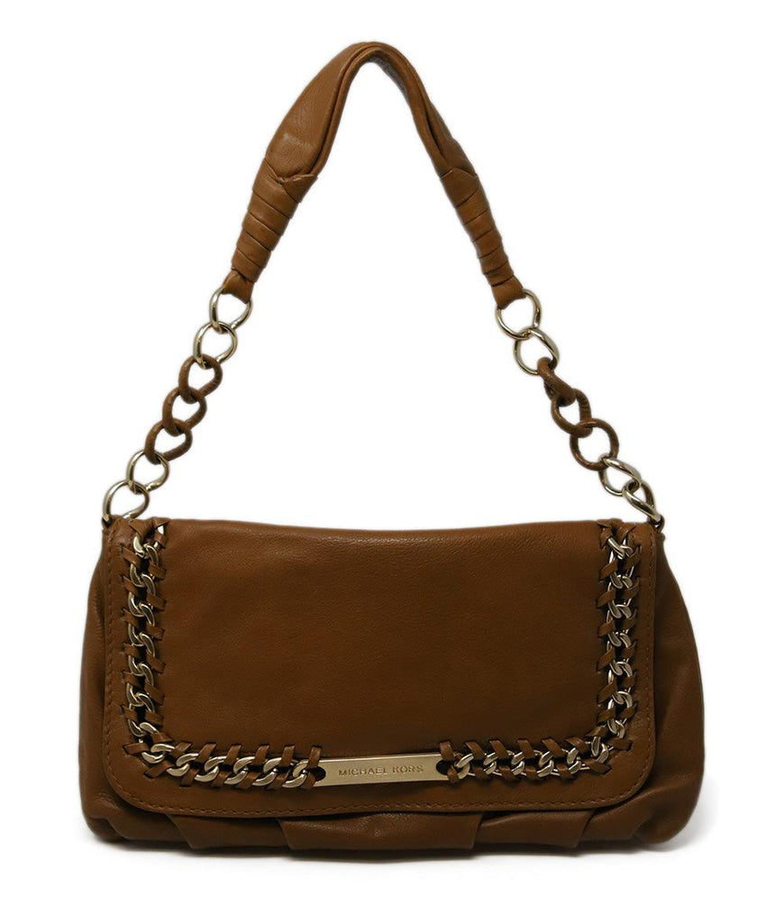 Michael Kors Brown Tan Leather Shoulder Bag with Gold Chain Detail - Michael's Consignment NYC