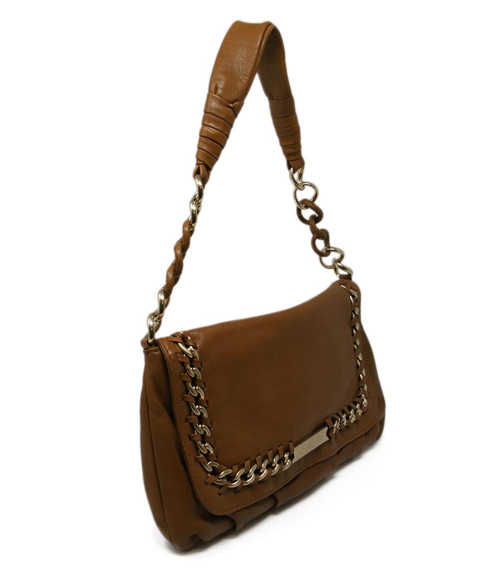 Michael Kors Brown Tan Leather Shoulder Bag with Gold Chain Detail