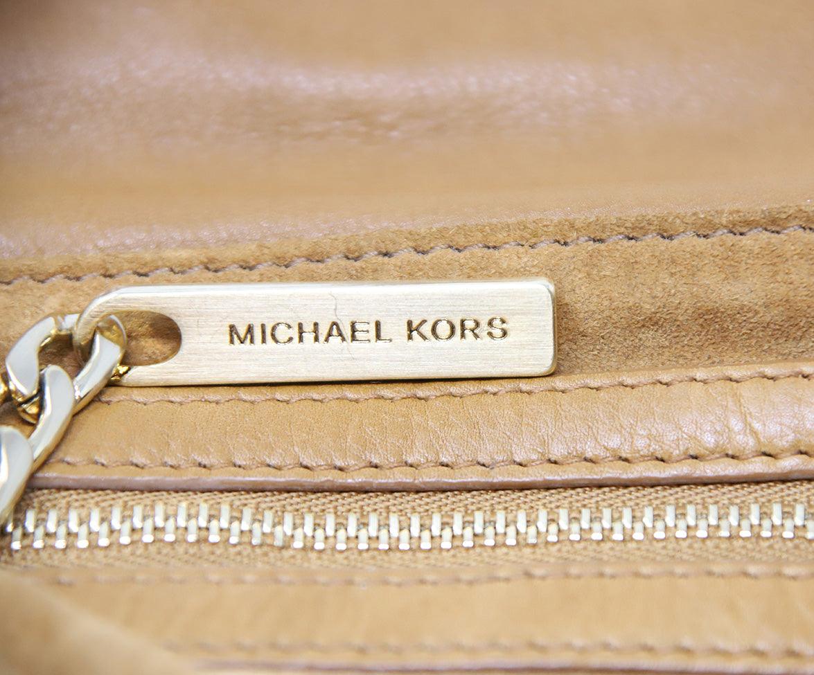 Michael Kors Brown Tan Leather Shoulder Bag with Gold Chain Detail Mic –  Michael's Consignment NYC