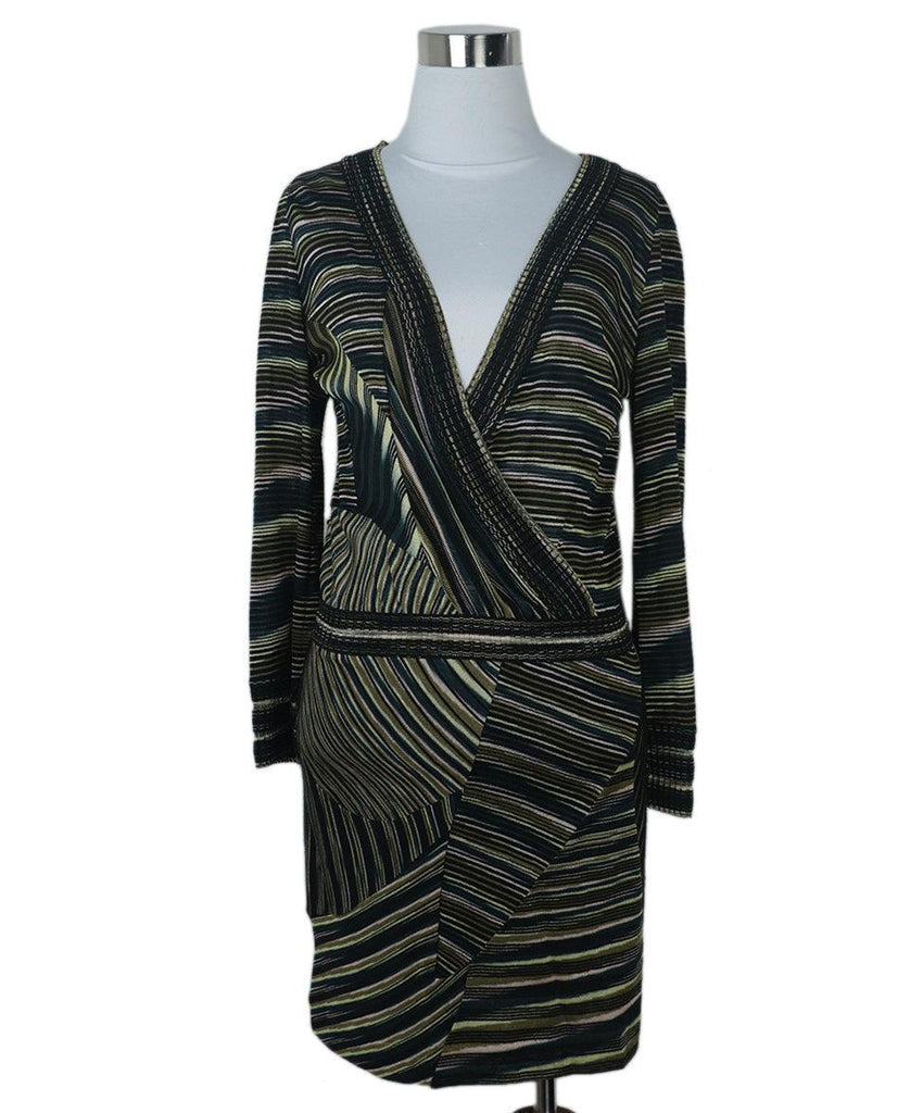 Missoni Black & Green Striped Silk Dress sz 4 - Michael's Consignment NYC