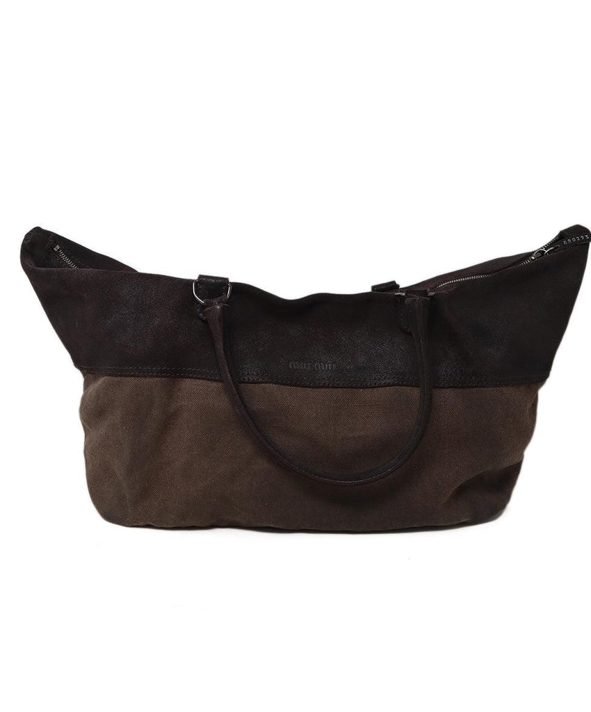 Miu Miu Brown Leather Canvas Tote - Michael's Consignment NYC