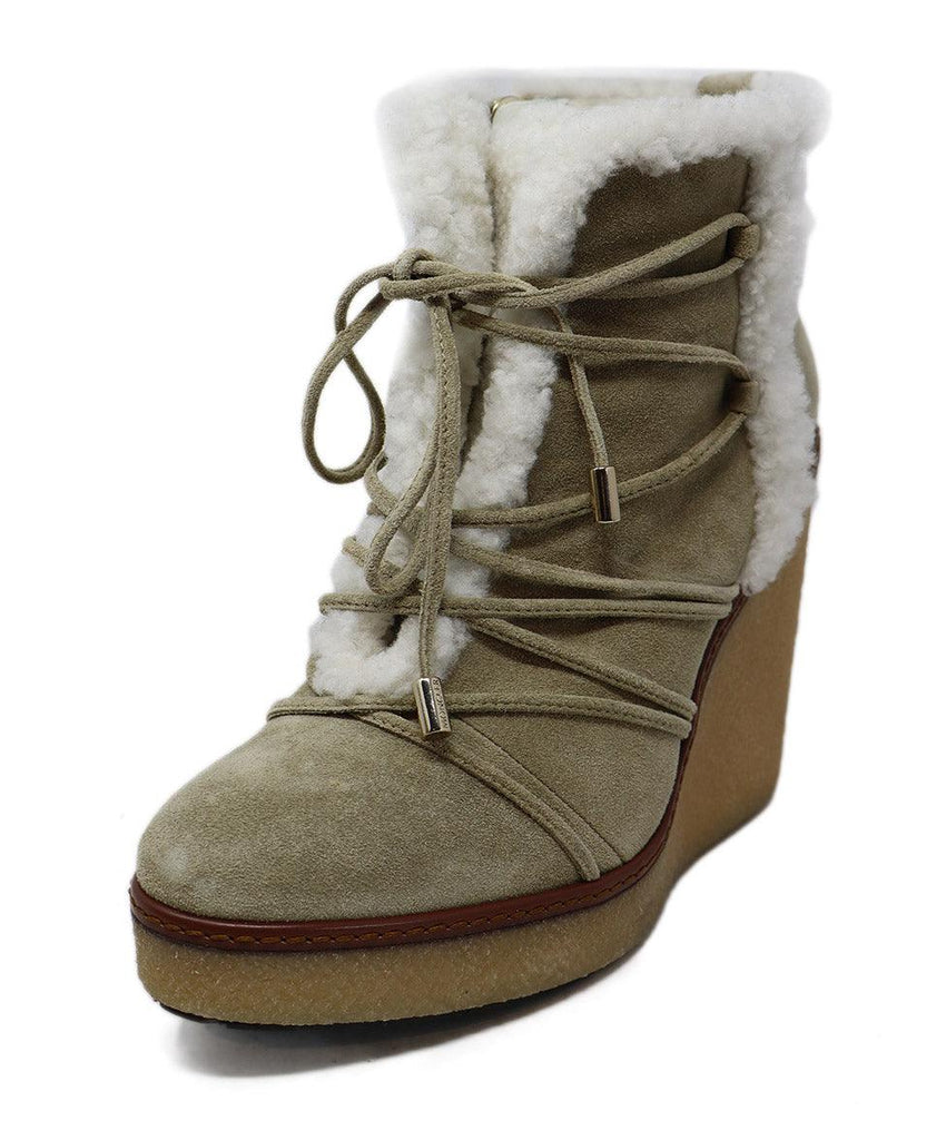 Moncler Beige Suede Shearling Booties sz 7 - Michael's Consignment NYC