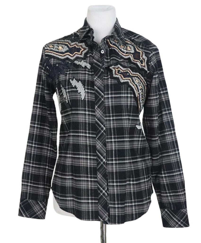 Msgm Black & Grey Plaid Sequins Top sz 4 - Michael's Consignment NYC