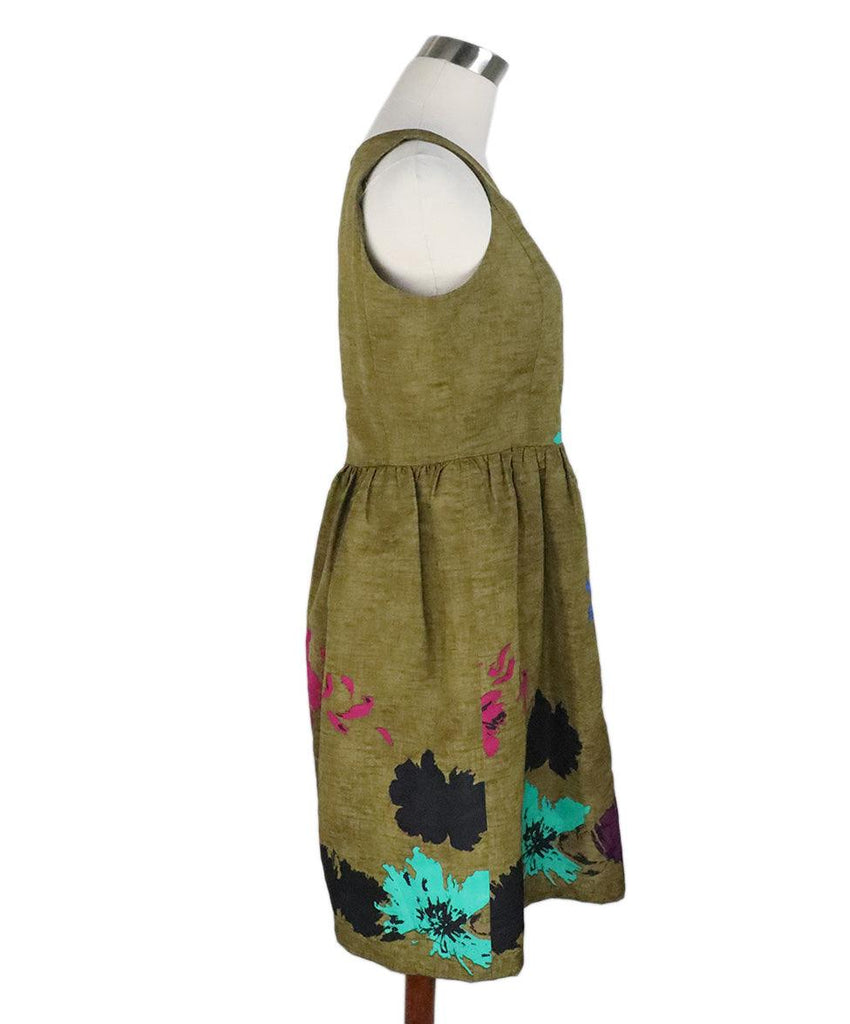 Oscar De La Renta Olive Multicolor Silk Dress sz 4 - Michael's Consignment NYC