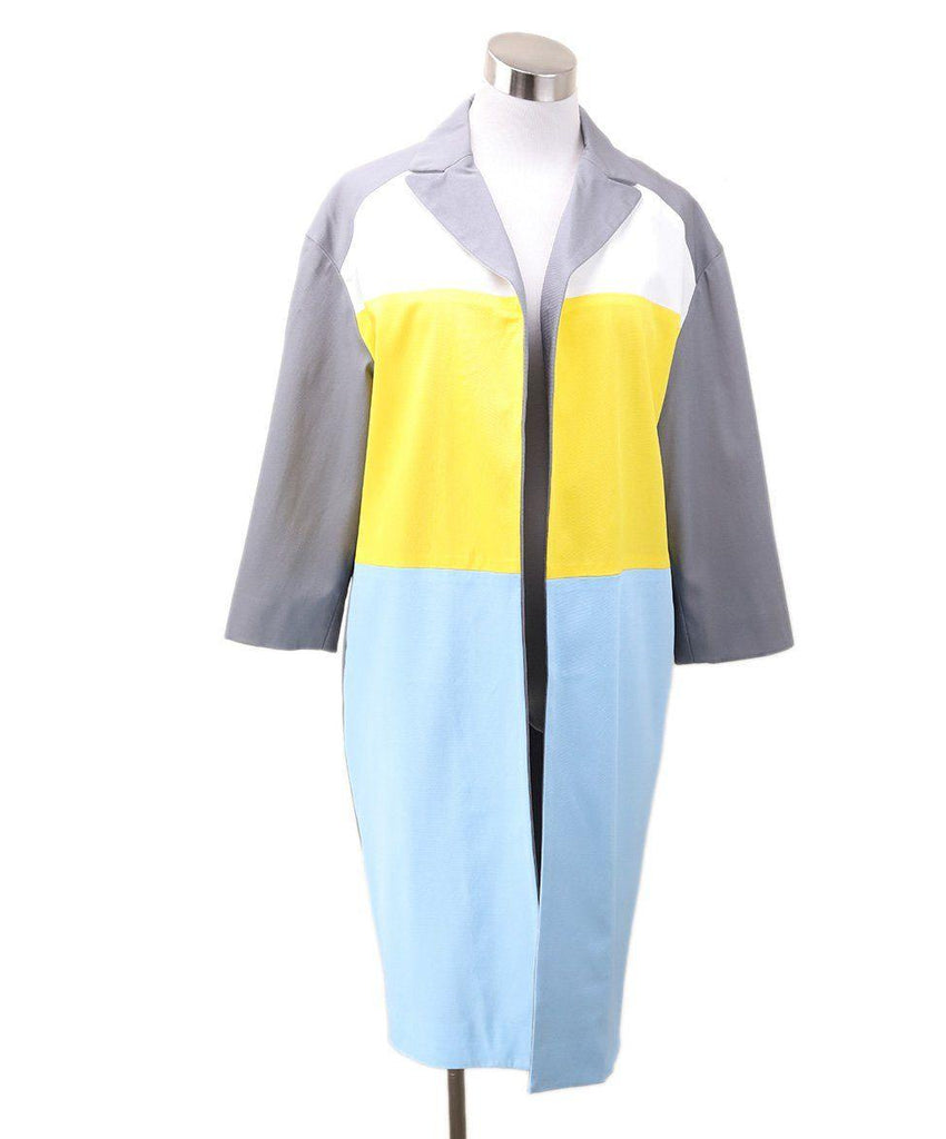 Pamella Roland Yellow Grey Blue Viscose Coat sz 4 - Michael's Consignment NYC