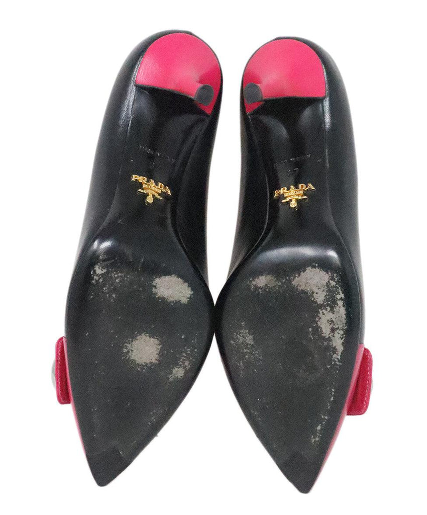 Prada Black & Fuchsia Leather Heels w/ Button sz 7 - Michael's Consignment NYC