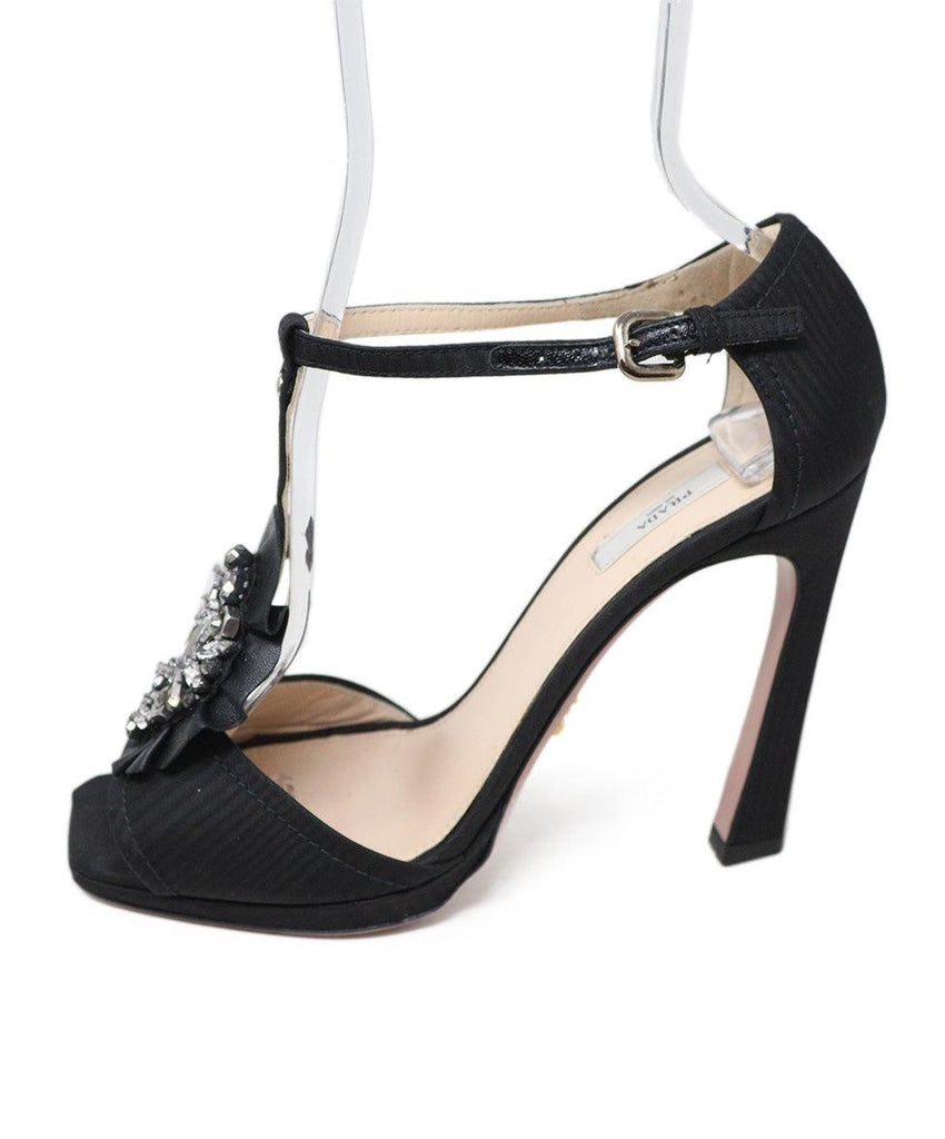Prada Black Faille Leather Jewel Heels Sz 37 - Michael's Consignment NYC