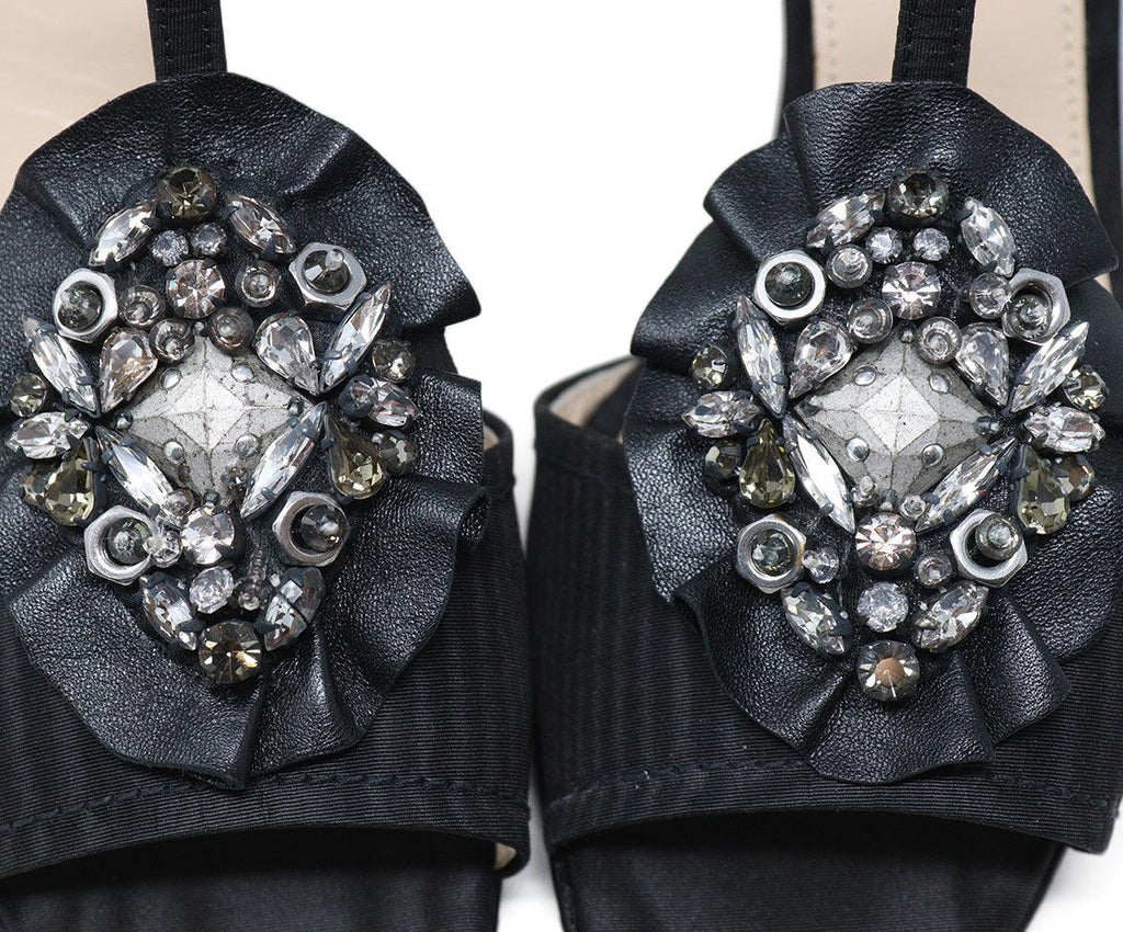 Prada Black Faille Leather Jewel Heels Sz 37 - Michael's Consignment NYC